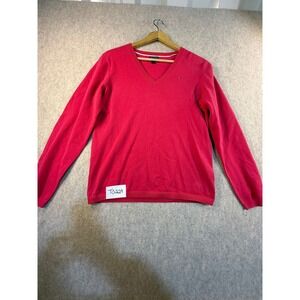 Tommy Hilfiger Mens Pink Pima Cotton Blend V-Neck Sweater Size Large L Flag Logo